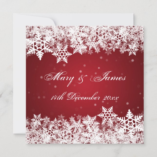 Invitación Elegante Boda Invierno Copos de Nieve Rojo (Anverso)