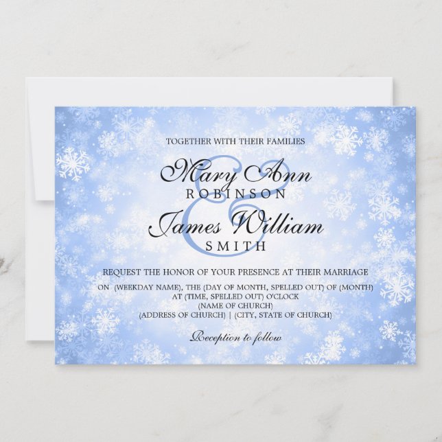 Invitación Elegante Boda Invierno Maravilla Esparkle Azul (Anverso)