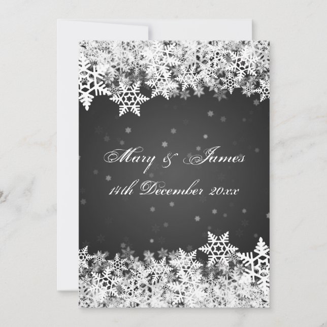 Invitación Elegante Boda Invierno Snowflakes Black (Anverso)