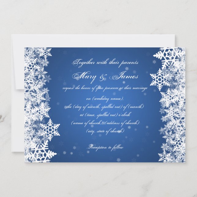 Invitación Elegante Boda Invierno Snowflakes Blue Sapphire (Reverso)