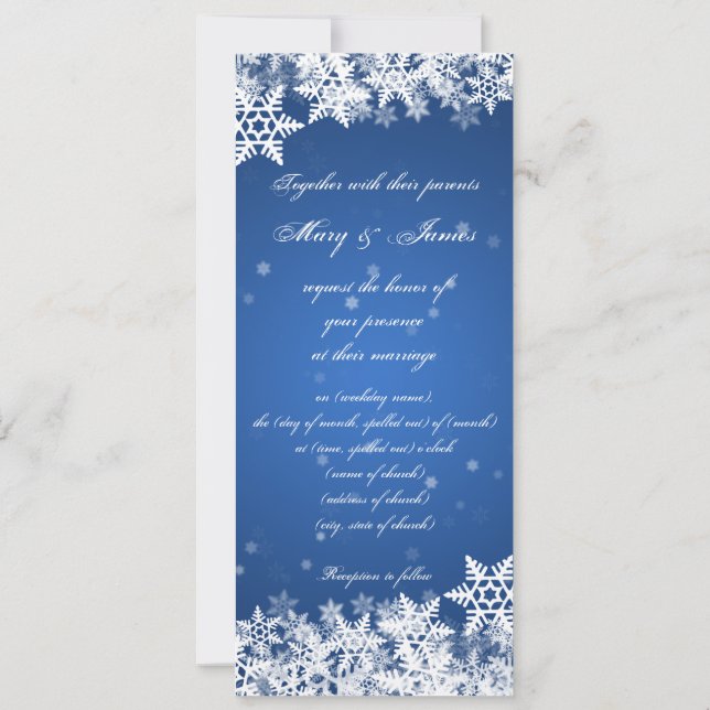 Invitación Elegante Boda Invierno Snowflakes Blue Sapphire (Reverso)
