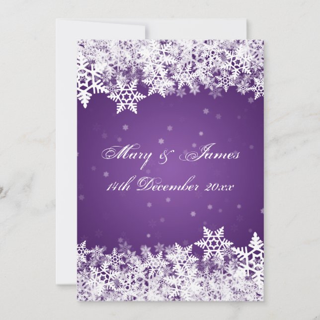Invitación Elegante Boda Invierno Snowflakes Purple (Anverso)