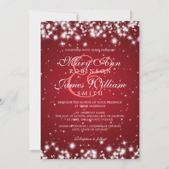 Invitación Elegante Boda Invierno Sparkle Red (Anverso)