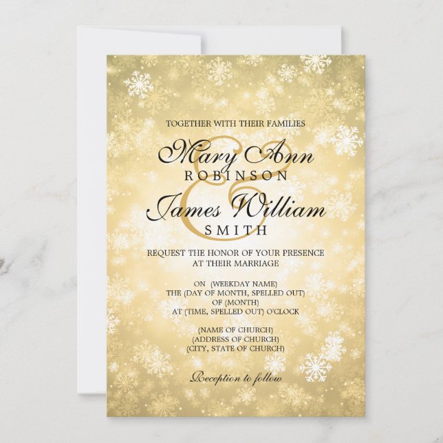 Invitación Elegante Boda Invierno Wonderland Sparkle Gold (Anverso)