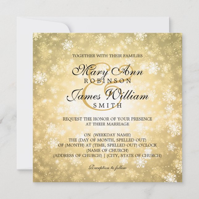 Invitación Elegante Boda Invierno Wonderland Sparkle Gold (Anverso)