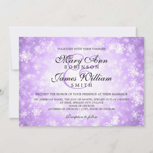 Invitación Elegante Boda Invierno Wonderland Sparkle Purple (Anverso)