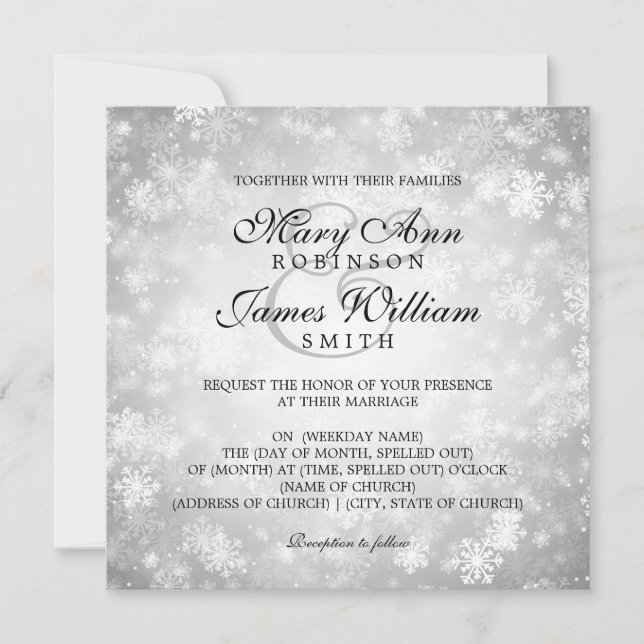 Invitación Elegante Boda Invierno Wonderland Sparkle Silver (Anverso)