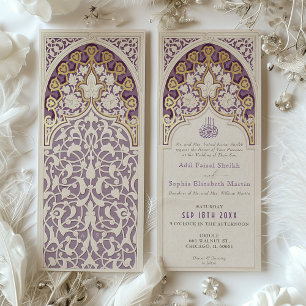 Invitación Elegante boda islámica de lavanda y hoja de oro fa