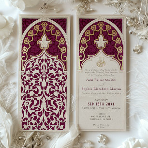 Invitación Elegante Boda Islámica en Burgundy y Hoja de Oro F