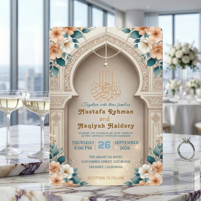 Invitación Elegante Boda Islámica Musulmana en Crema  (Subido por el creador)
