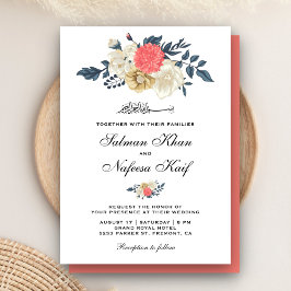 Invitación Elegante Boda Islámica Musulmana Floral de Coral