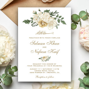 Invitación Elegante Boda Islámica Musulmana Floral Marfil