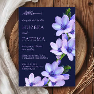 Invitación Elegante Boda Islámica Musulmana Floral Púrpura