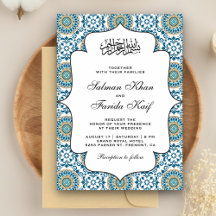 Elegante boda islámica musulmana mosaico persa azu