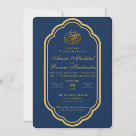 Invitación Elegante Boda islámico azul oscuro y oro