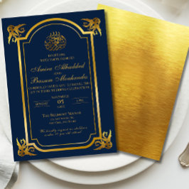 Invitación Elegante Boda islámico azul oscuro y oro