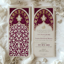 Invitación Elegante Boda islámico de Borgoña y Relieve metali
