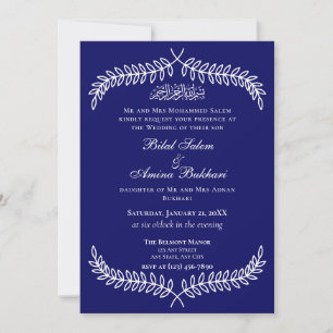 Invitación Elegante Boda islámico de hoja azul y blanca