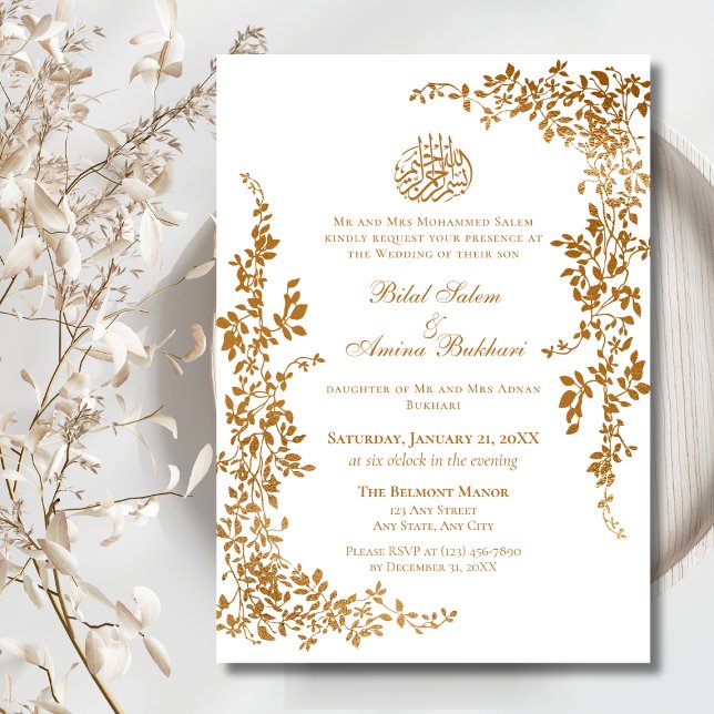 Invitación Elegante Boda islámico de la hoja de oro (Subido por el creador)