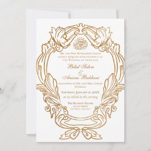Invitación Elegante Boda islámico de marco dorado blanco vint