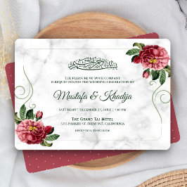 Invitación Elegante Boda islámico de mármol floral rosa