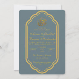 Invitación Elegante Boda islámico de pizarra azul y oro
