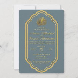 Invitación Elegante Boda islámico de pizarra azul y oro