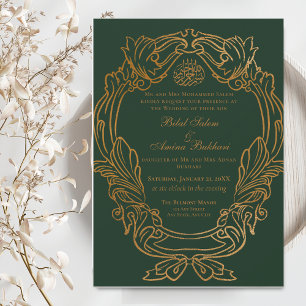 Invitación Elegante Boda islámico del marco de oro verde vint