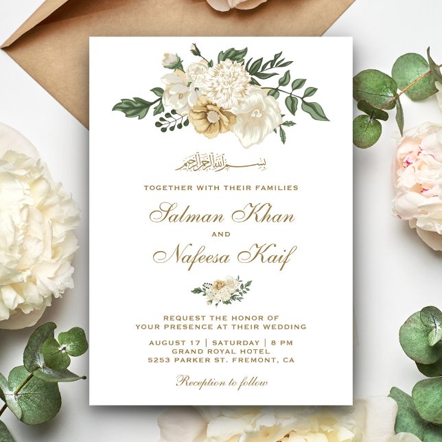 Invitación Elegante Boda islámico floral de marfil (Subido por el creador)