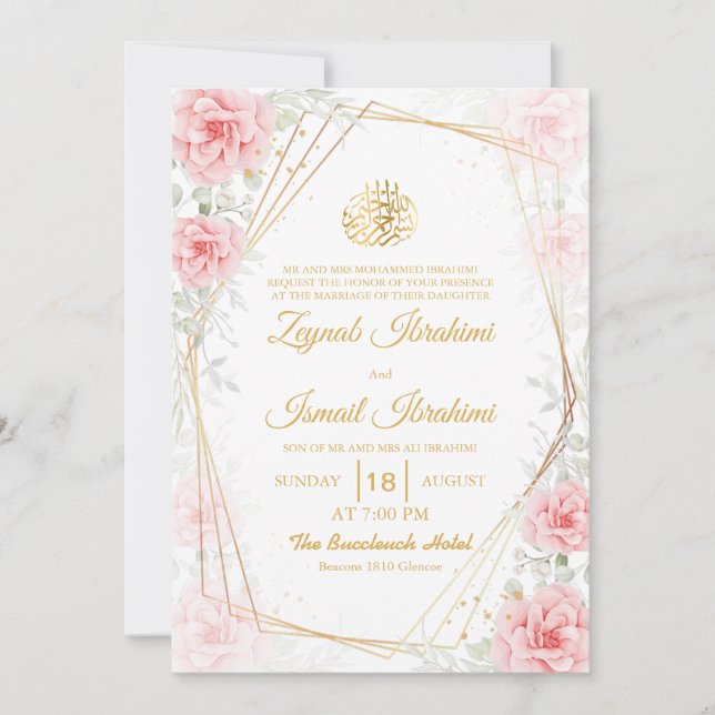 Invitación Elegante Boda islámico floral Gold (Anverso)