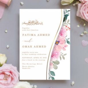 Invitación Elegante Boda islámico floral rosa