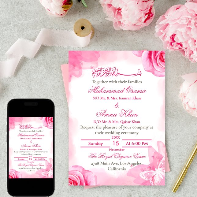 Invitación Elegante Boda islámico floral rosa (Subido por el creador)
