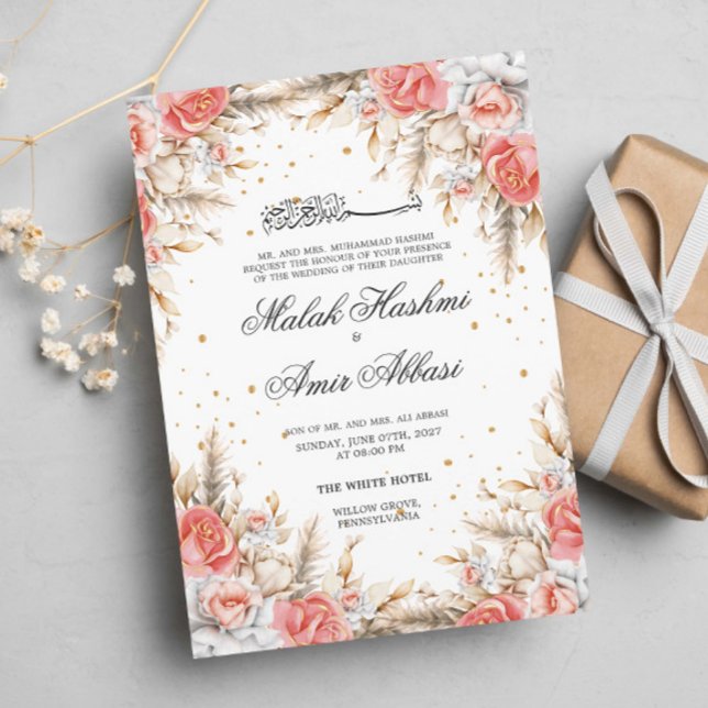 Invitación Elegante Boda islámico floral y foliar (Subido por el creador)