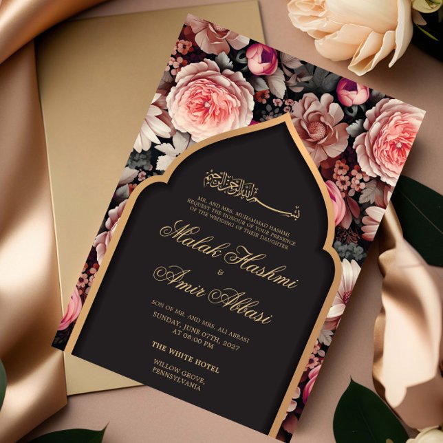 Invitación Elegante Boda islámico floral y mezquita (Subido por el creador)