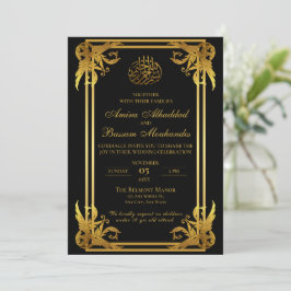 Invitación Elegante Boda islámico negro y oro