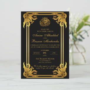 Invitación Elegante Boda islámico negro y oro