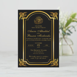 Invitación Elegante Boda islámico negro y oro