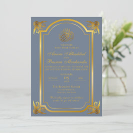 Invitación Elegante Boda islámico pizarra azul y oro