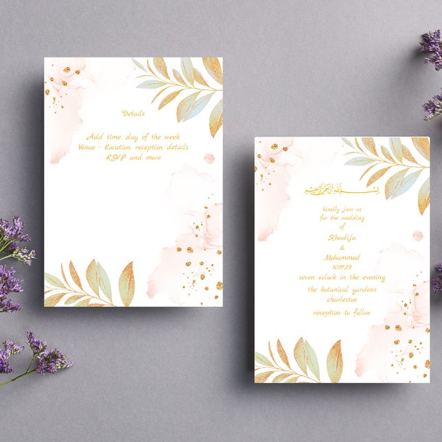 INVITACIÓN ELEGANTE BODA ISLÁMICO ROSA (Subido por el creador)