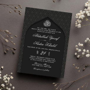 Invitación Elegante Boda islámico Walima blanco y negro