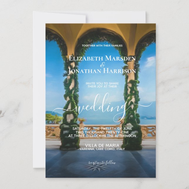 Invitación Elegante Boda italiano Arches Lake Como (Anverso)