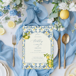 Invitación Elegante Boda italiano de limón azul en mosaico