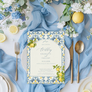 Invitación Elegante Boda italiano de limón azul en mosaico