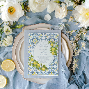Invitación Elegante Boda italiano de limón azul en mosaico