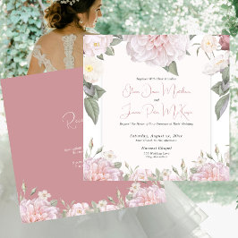 Invitación Elegante Boda Jardín de Rosas Rosa