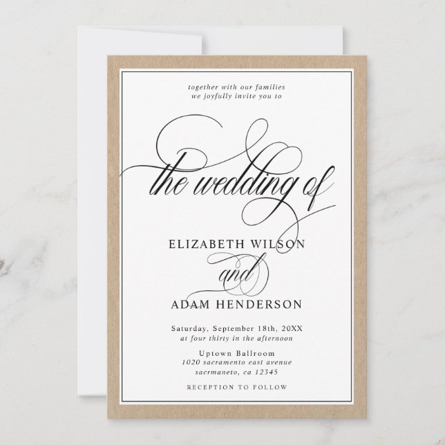 Invitación Elegante Boda Kraft Texture Classic (Anverso)