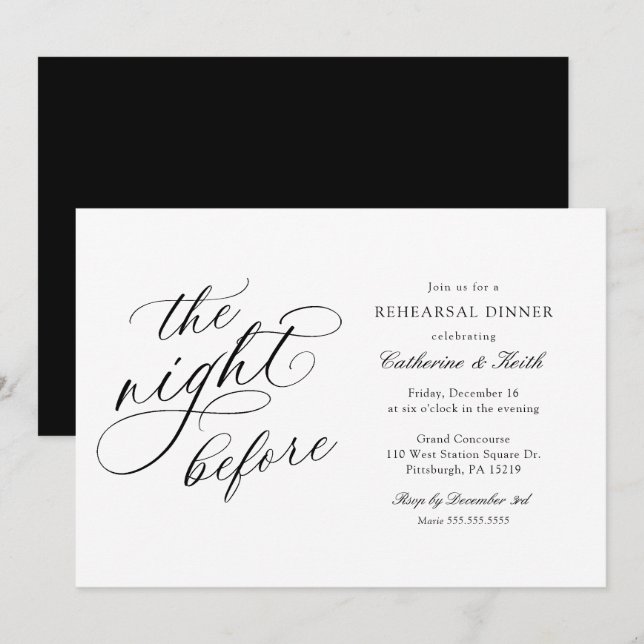 Invitación Elegante Boda La Noche Antes De La Cena Del Ensayo (Anverso / Reverso)