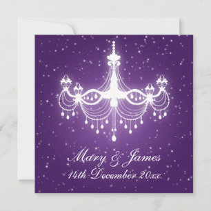 Invitación Elegante Boda Lámpara de Araña Morado Brillante