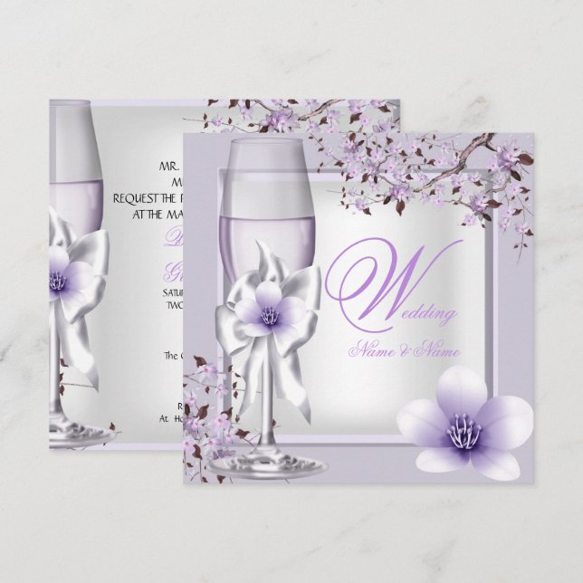 Invitación Elegante Boda Lavanda Purple Lilac 6 (Anverso / Reverso)