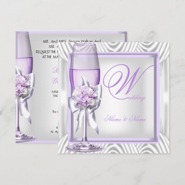 Invitación Elegante Boda Lavanda Purple Lilac Champagne (Anverso / Reverso)